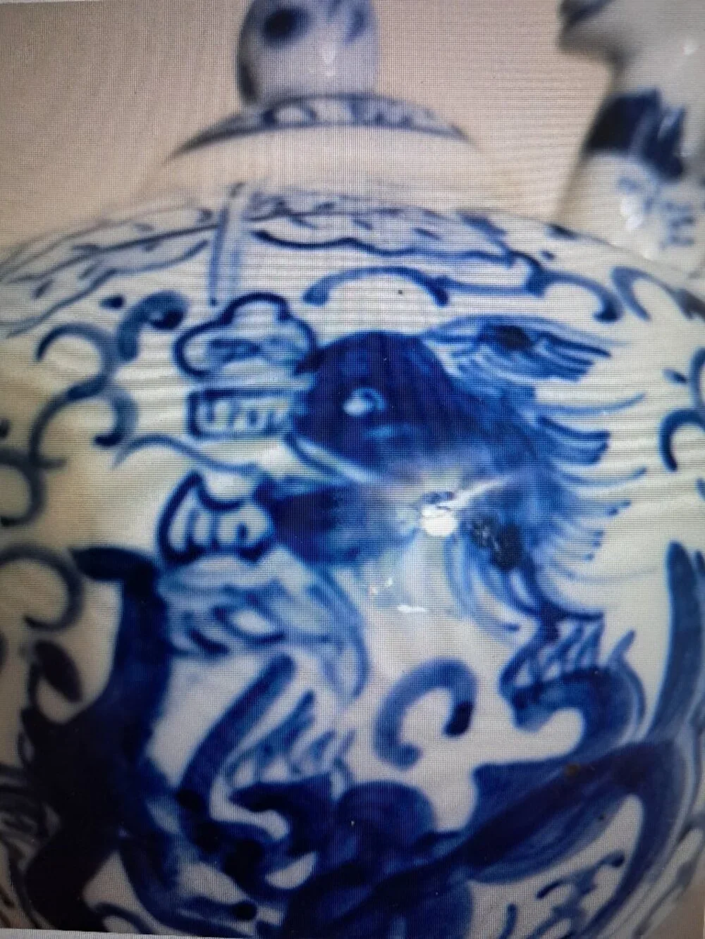Vintage, Chinese Blue and White Porcelain Dragon Teapot Marked